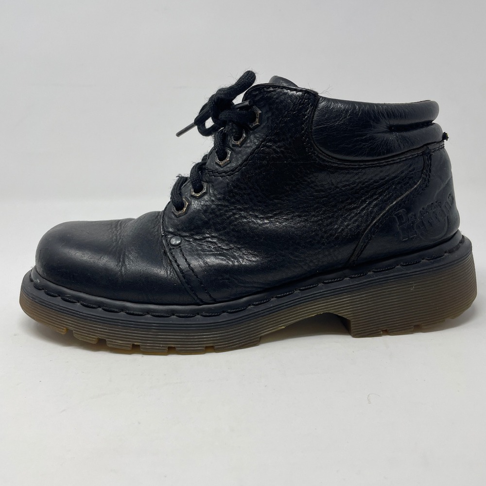 VTG Y2K Dr. Martens England Black Pebbled Leather Lace Up Ankle Boots Moto Punk